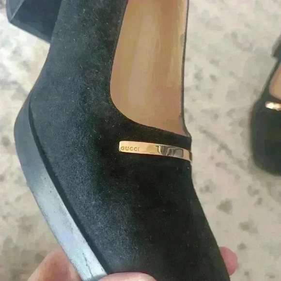 Gucci Scarpa Elegante Pelle Guarn. Met. Suola Cuio Block Heel Pump 7 - Picture 8 of 16